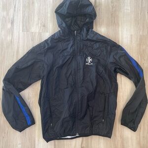RLX Ralph Lauren Black and Blue Windbreaker rain jacket hike outdoor hood zip
